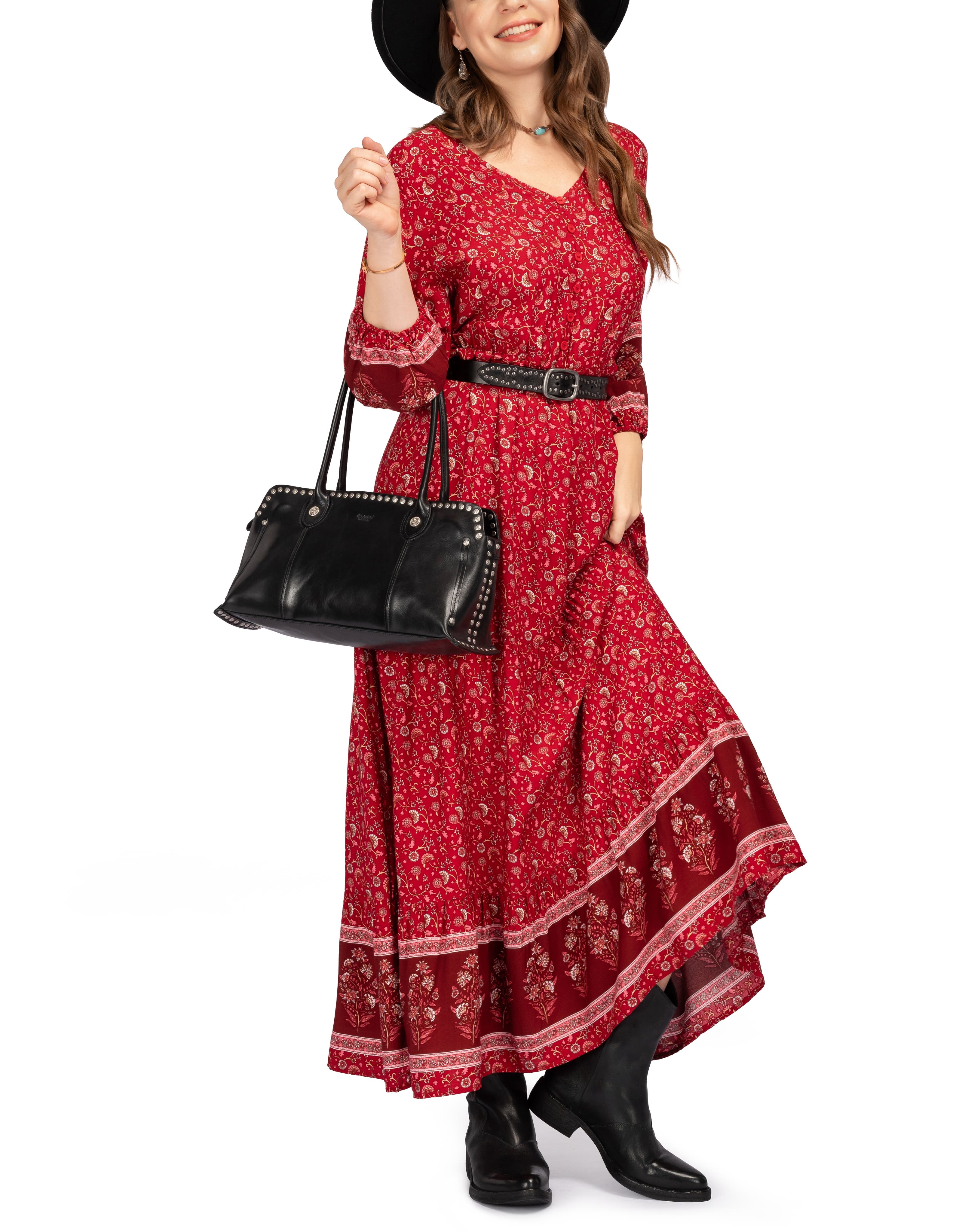 OLD TREND Soul Genuine Leather Studded Structured Shoulder Bag, Alternate, color, Black