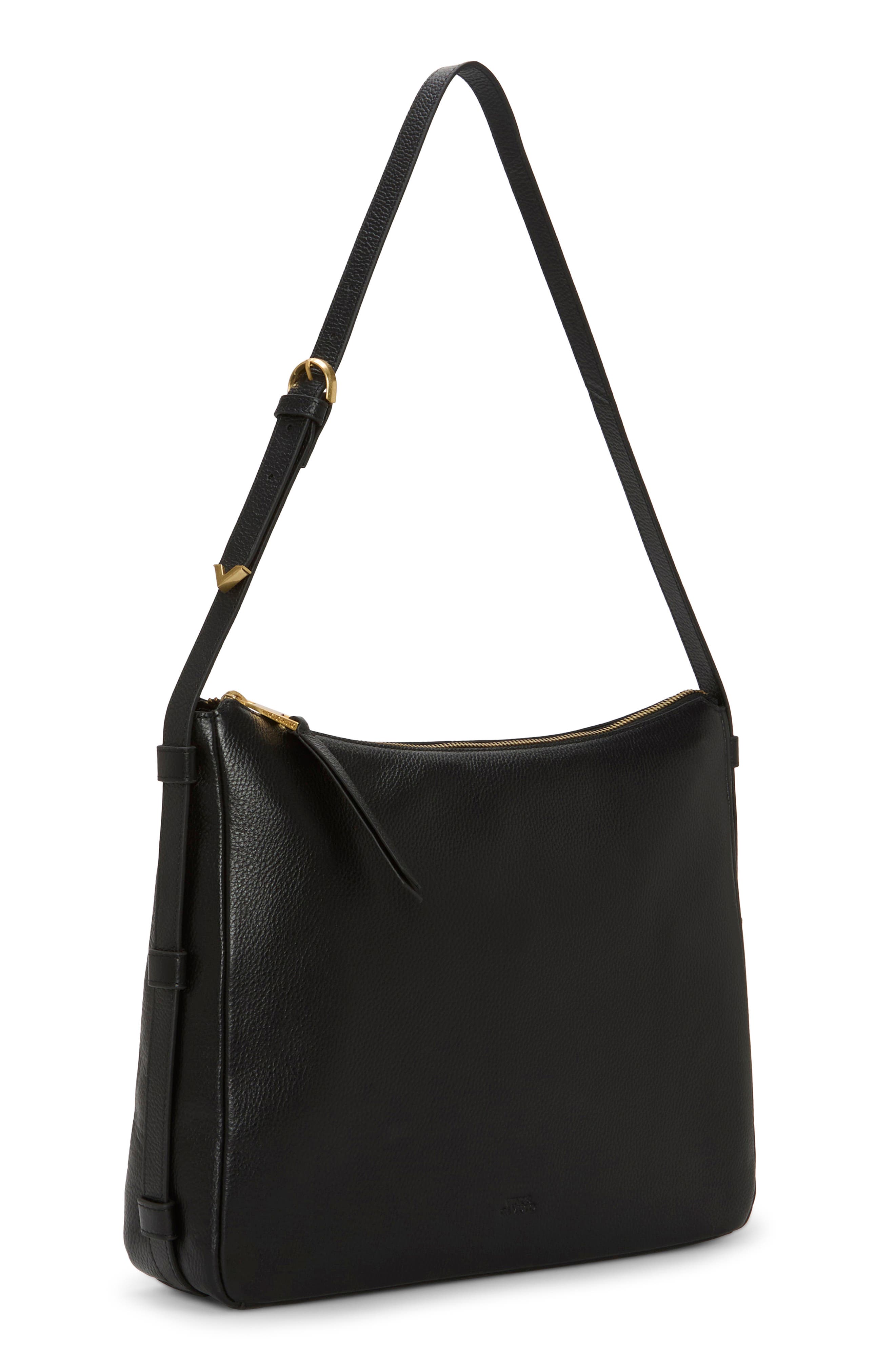 Vince Camuto Noemi Leather Shoulder Bag, Alternate, color, Black
