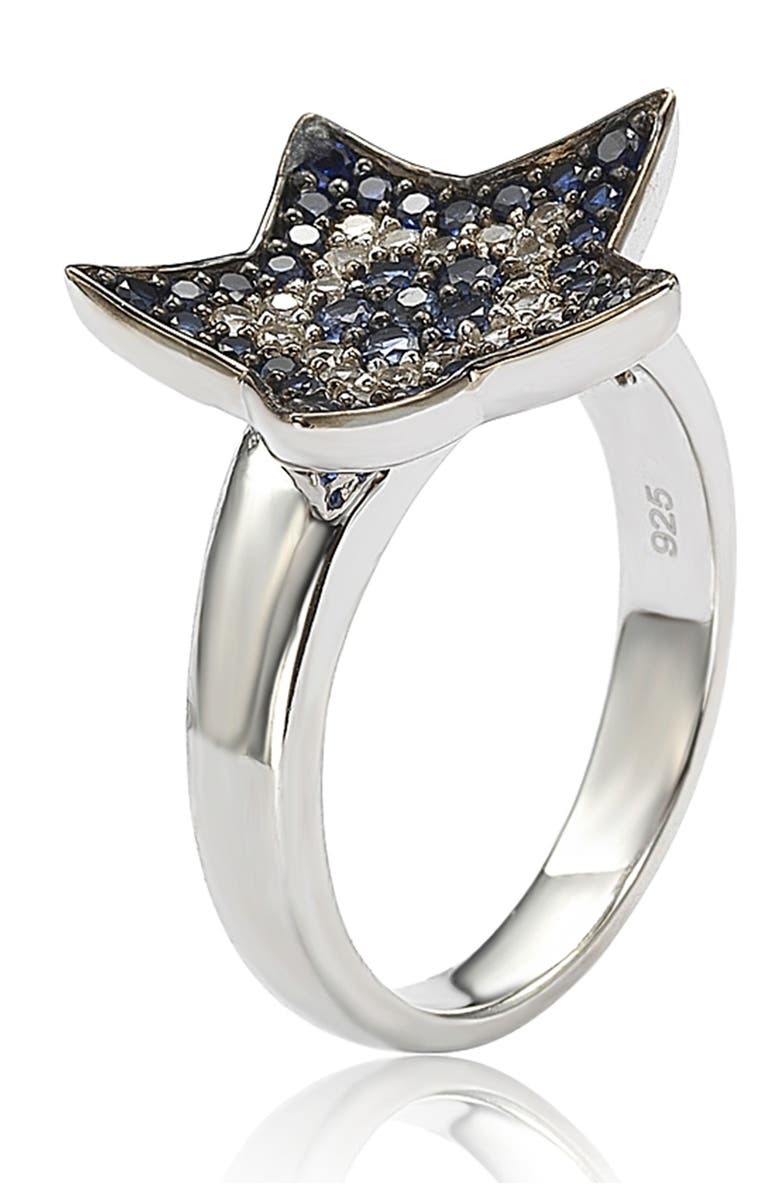 SUZY LEVIAN Sterling Silver Sapphire Brown Diamond Accent Star Ring - 0.02 ctw, Alternate, color, Blue