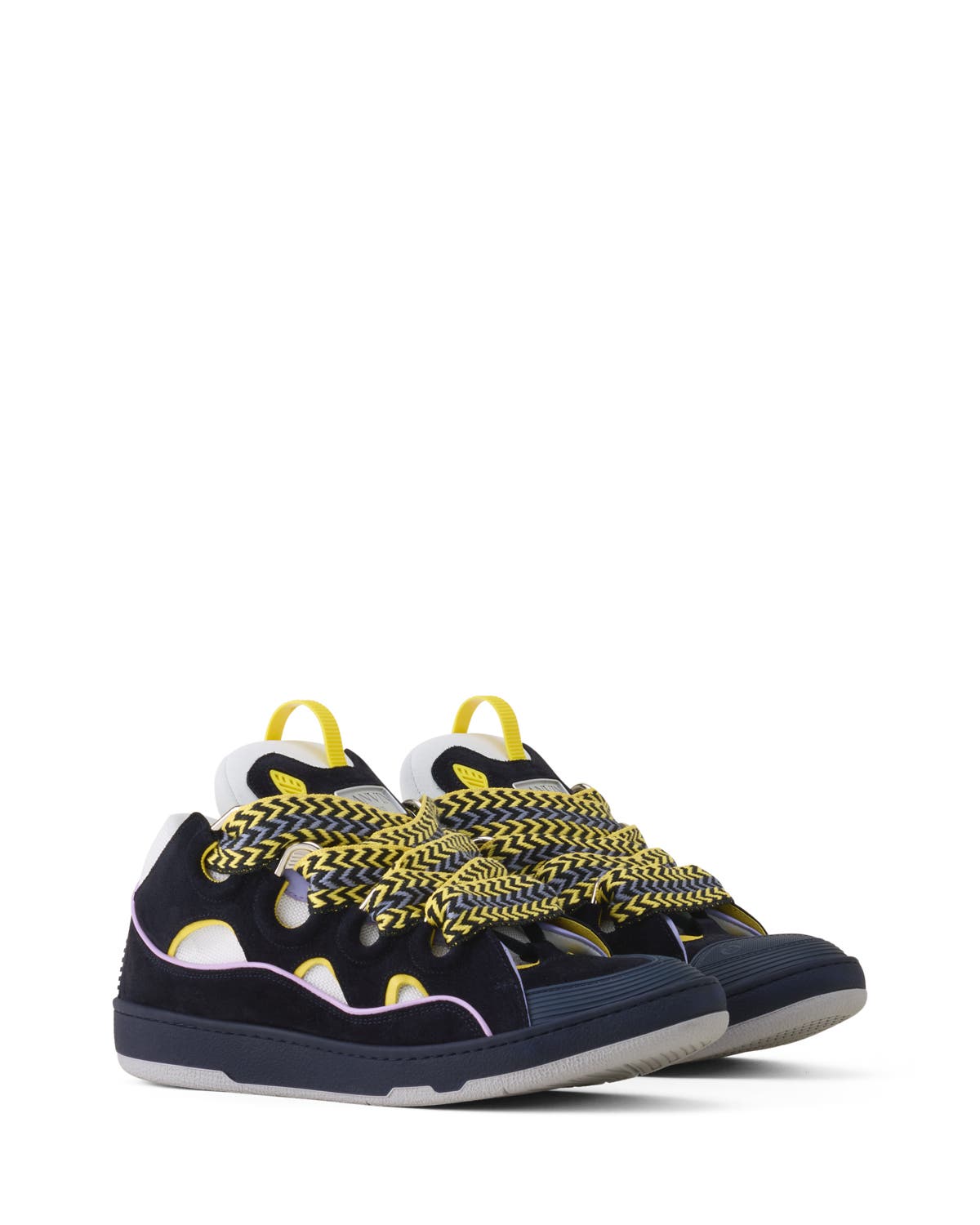 Lanvin Curb Leather Sneakers, Alternate, color, Navy Blue/Light Purple