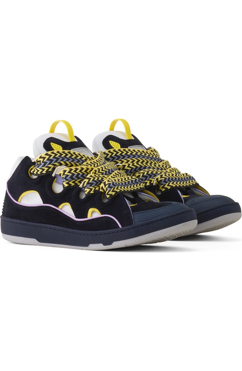 Lanvin Curb Leather Sneakers, Alternate, color, Navy Blue/Light Purple