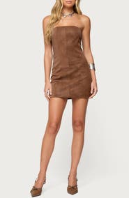 EDIKTED Carina Strapless Faux Suede Minidress