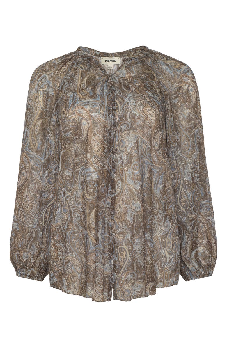L'AGENCE Teagan Paisley Puff Sleeve Top, Alternate, color, Neutral/ Blue Ditsy Paisley
