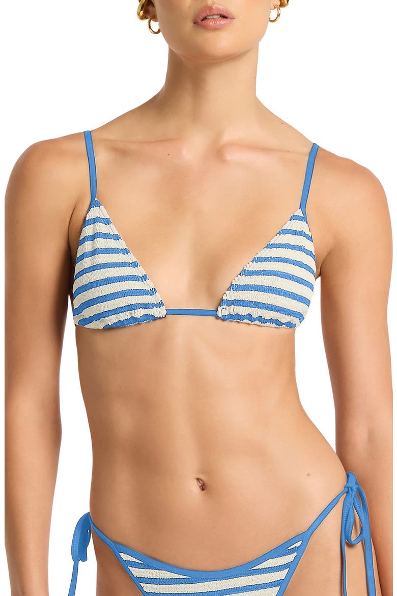 Luana Striped Triangle Bikini Top, Main, color, AZURE / WHITE