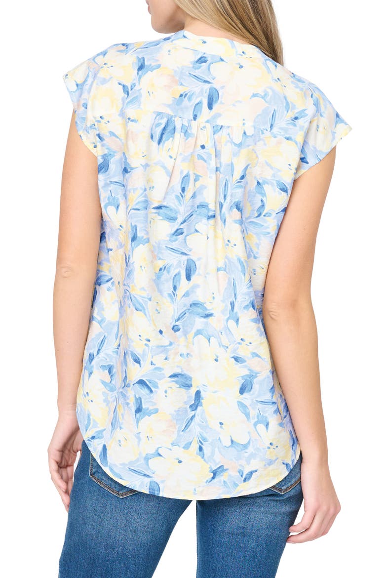 Split Neck Cap Sleeve High-Low Top, Alternate, color, YELLOW/ NAVY FLORAL