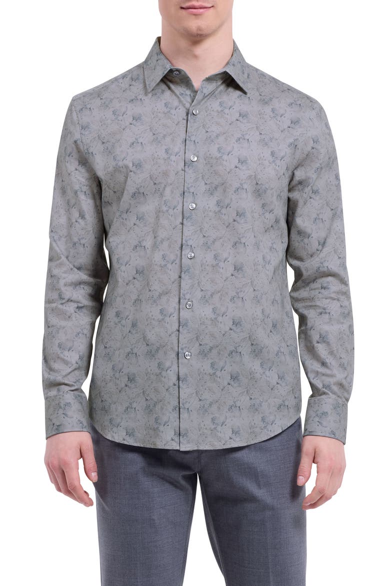 Julian Shaped Fit Floral Cotton Button-Up Shirt, Main, color, ZINC