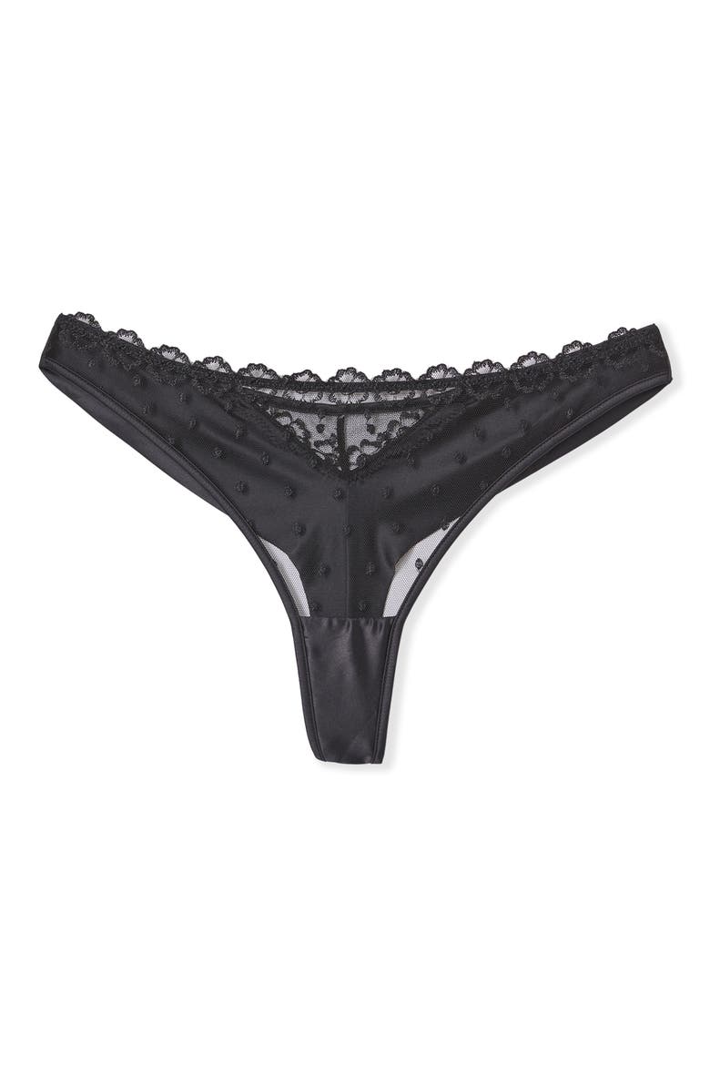 Eloa Embroidered Tanga Thong, Main, color, BLACK