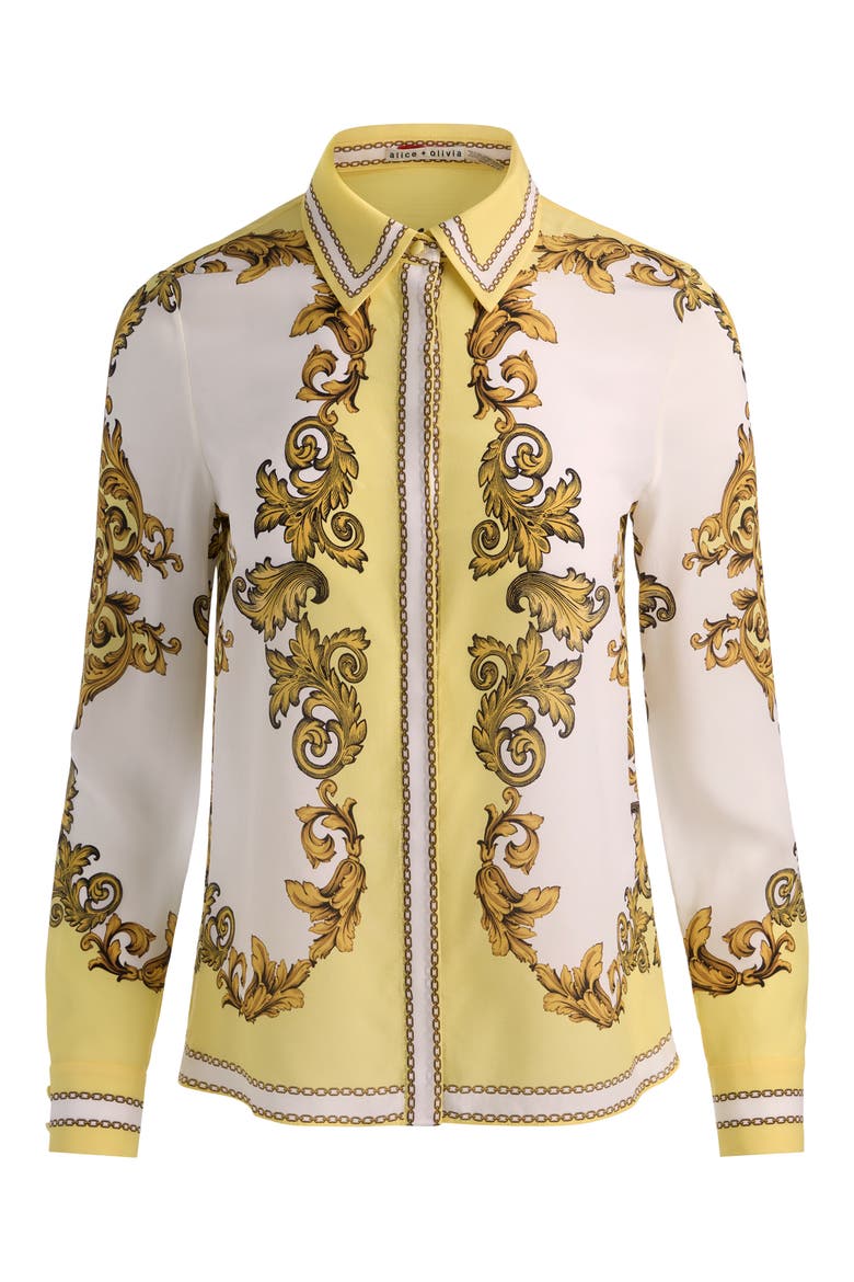 Willa Print Silk Button-Up Shirt, Alternate, color, GOLDEN COAST
