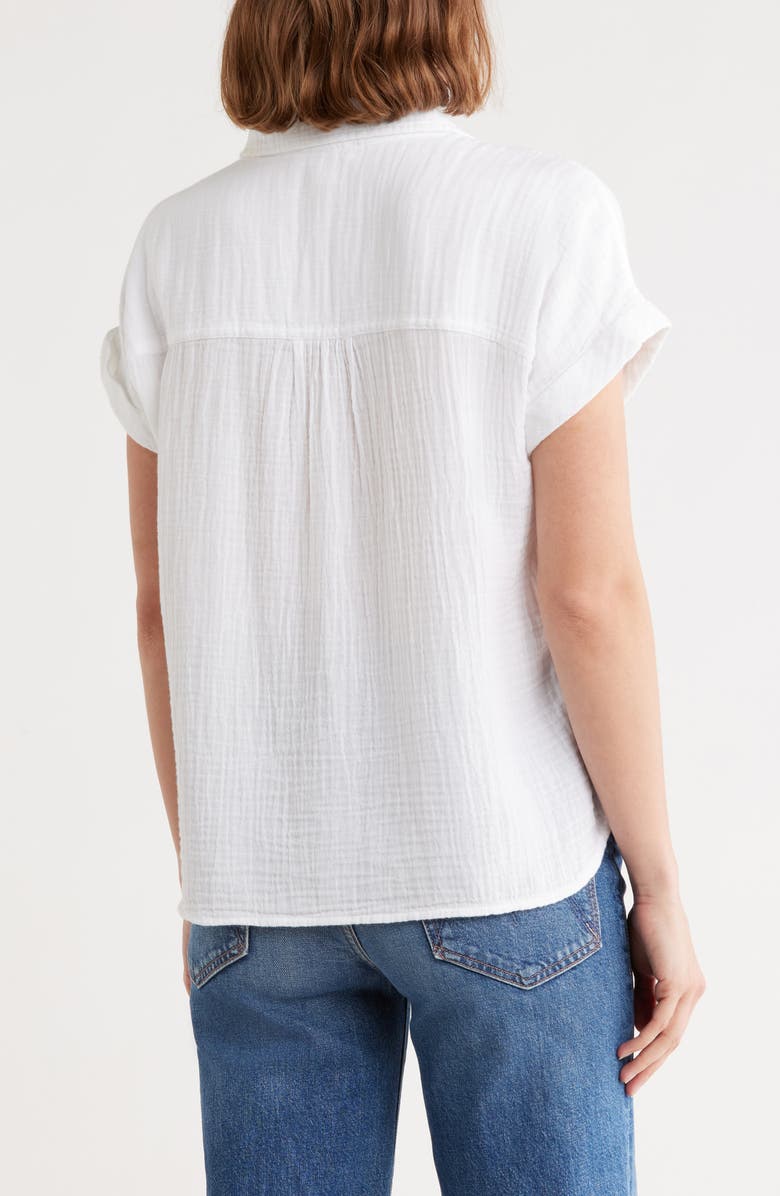 beachlunchlounge Dawson Short Sleeve Cotton Button-Up Shirt, Alternate, color, White