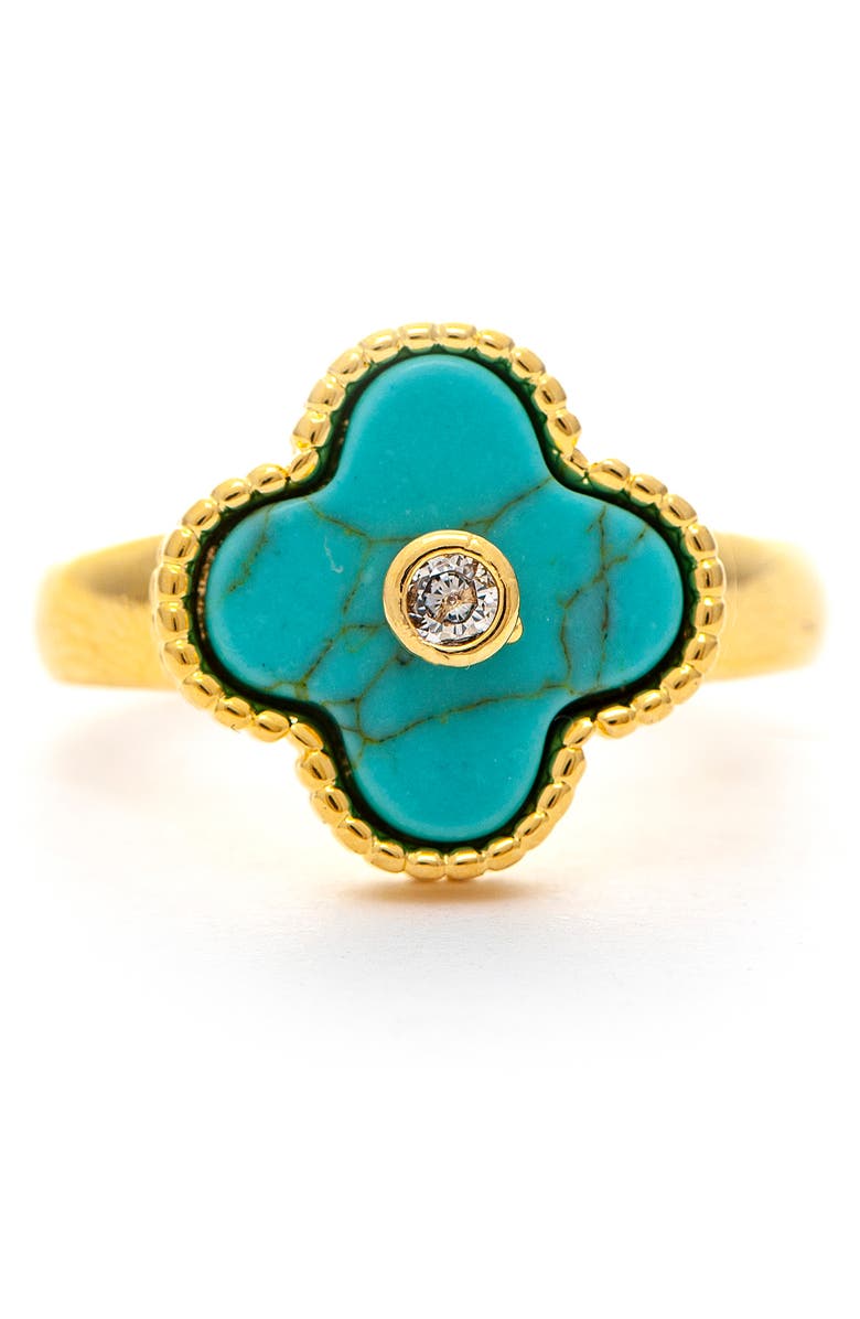 RIVKA FRIEDMAN 18K Yellow Gold Plated Turquoise Cubic Zirconia Flower Ring, Main, color,