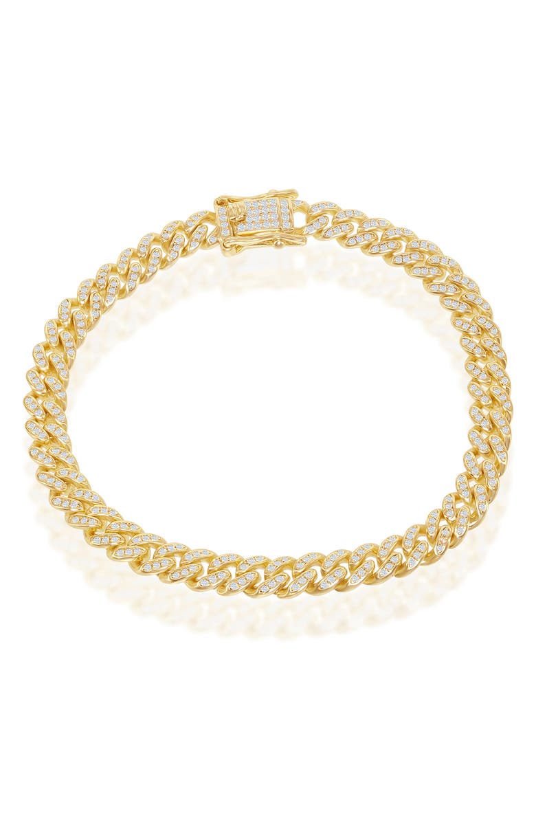 SIMONA 14K Gold Plated Sterling Silver Pave CZ Curb Chain Tennis Bracelet, Alternate, color, 