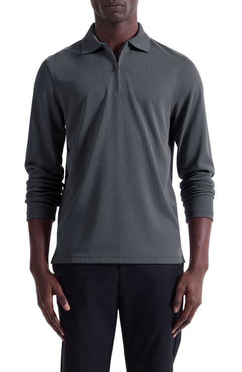 Ottoman Rib Half Zip Long Sleeve Polo
