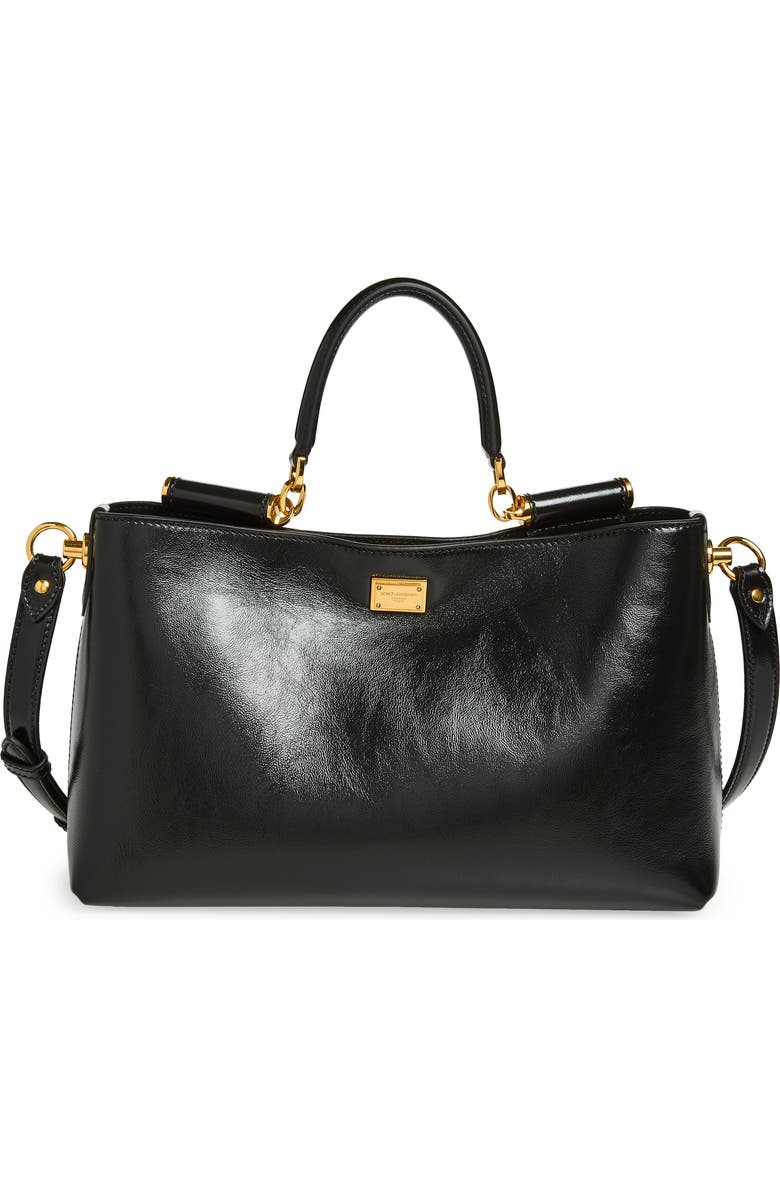 Dolce&Gabbana My Sicily Leather Shoulder Bag, Main, color, 80999 Nero