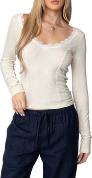 EDIKTED Mel Lace Trim Rib Top