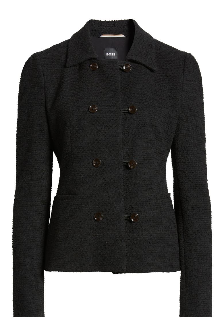 Jopana Double Breasted Tweed Jacket, Alternate, color, BLK