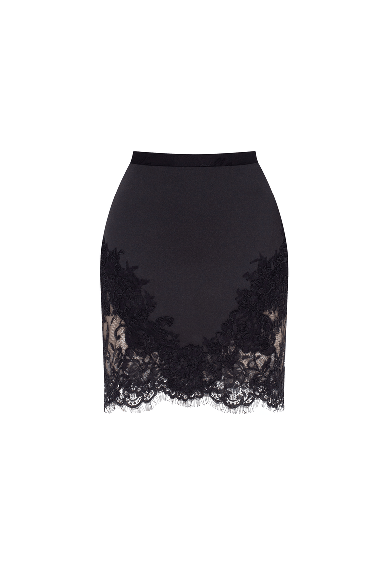 Formal fitted satin mini skirt, Alternate, color, Black