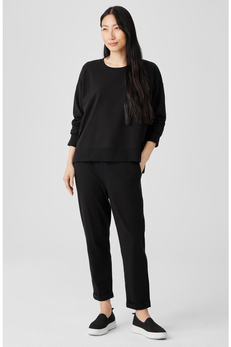 Stretch Organic Cotton High-Low Sweatshirt, Alternate, color, BLACK