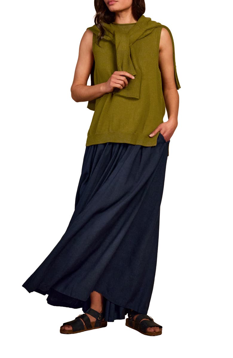 Celtic & Co. Mid Rise Linen-Blend Maxi Skirt, Alternate, color, Dark Navy
