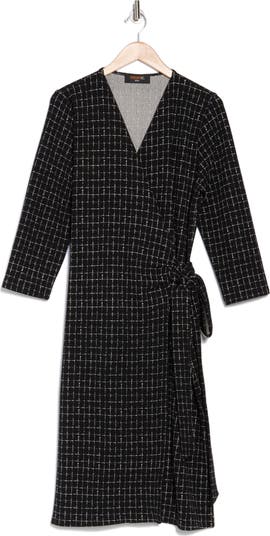 Plaid Long Sleeve Wrap Dress
