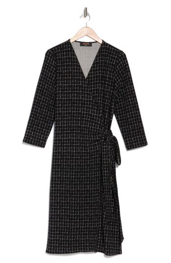 RENEE C RENEE C PLAID LONG SLEEVE WRAP DRESS
