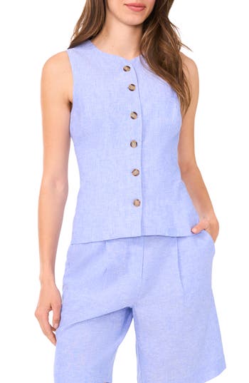 Halogen ® Linen Blend Vest In Blue