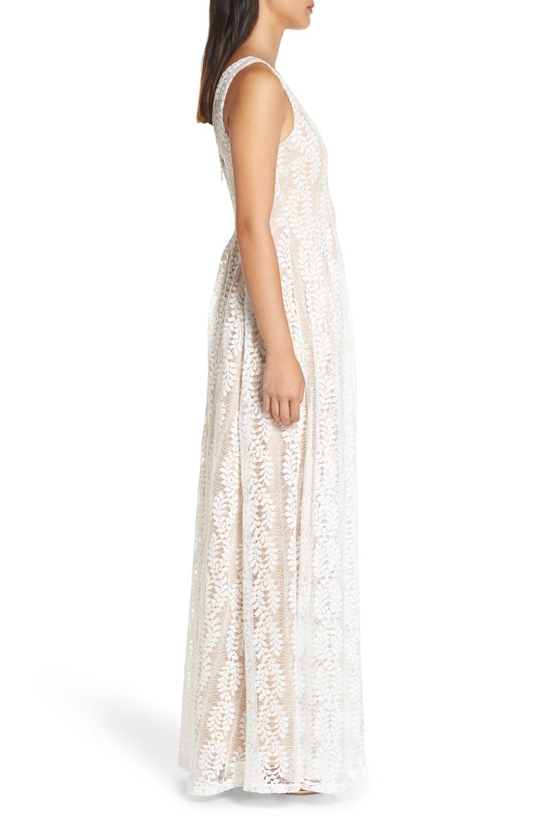 Eliana Lace V-Neck Gown, Alternate, color, WHITE/ NUDE