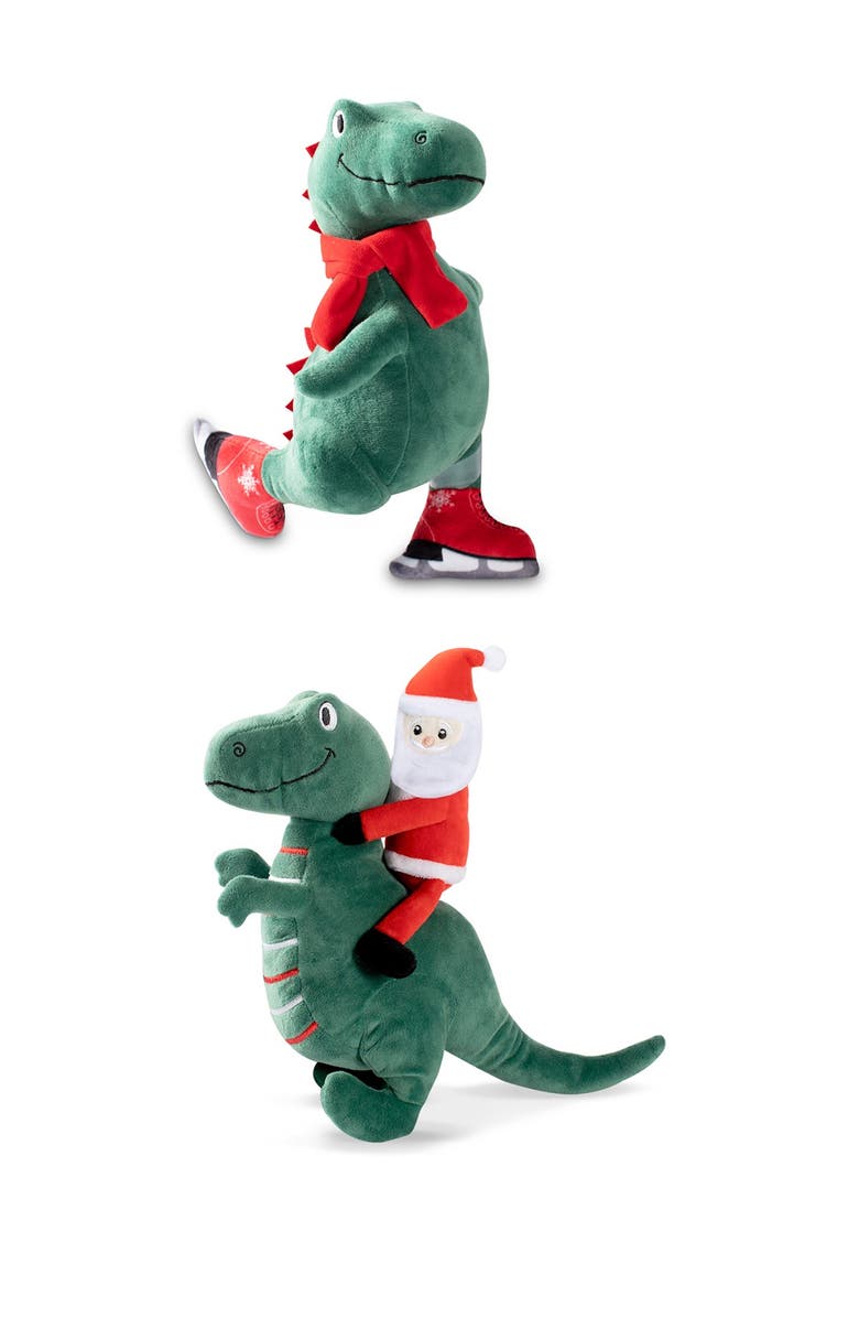 Fringe Studio Ice Skating T-Rex and Santa Saurus Rex 2-Piece Dog Toy Set, Main, color, 