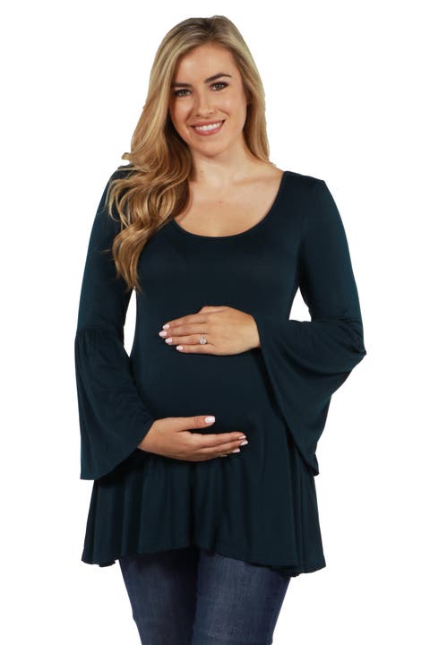 Long Bell Sleeve Flared Maternity Tunic Top