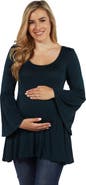 24seven Comfort Apparel Long Bell Sleeve Flared Maternity Tunic Top