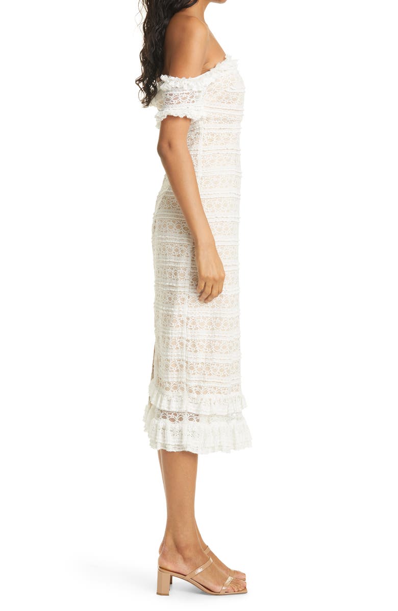 LIKELY Milaro Off the Shoulder Lace Midi Dress, Alternate, color, 