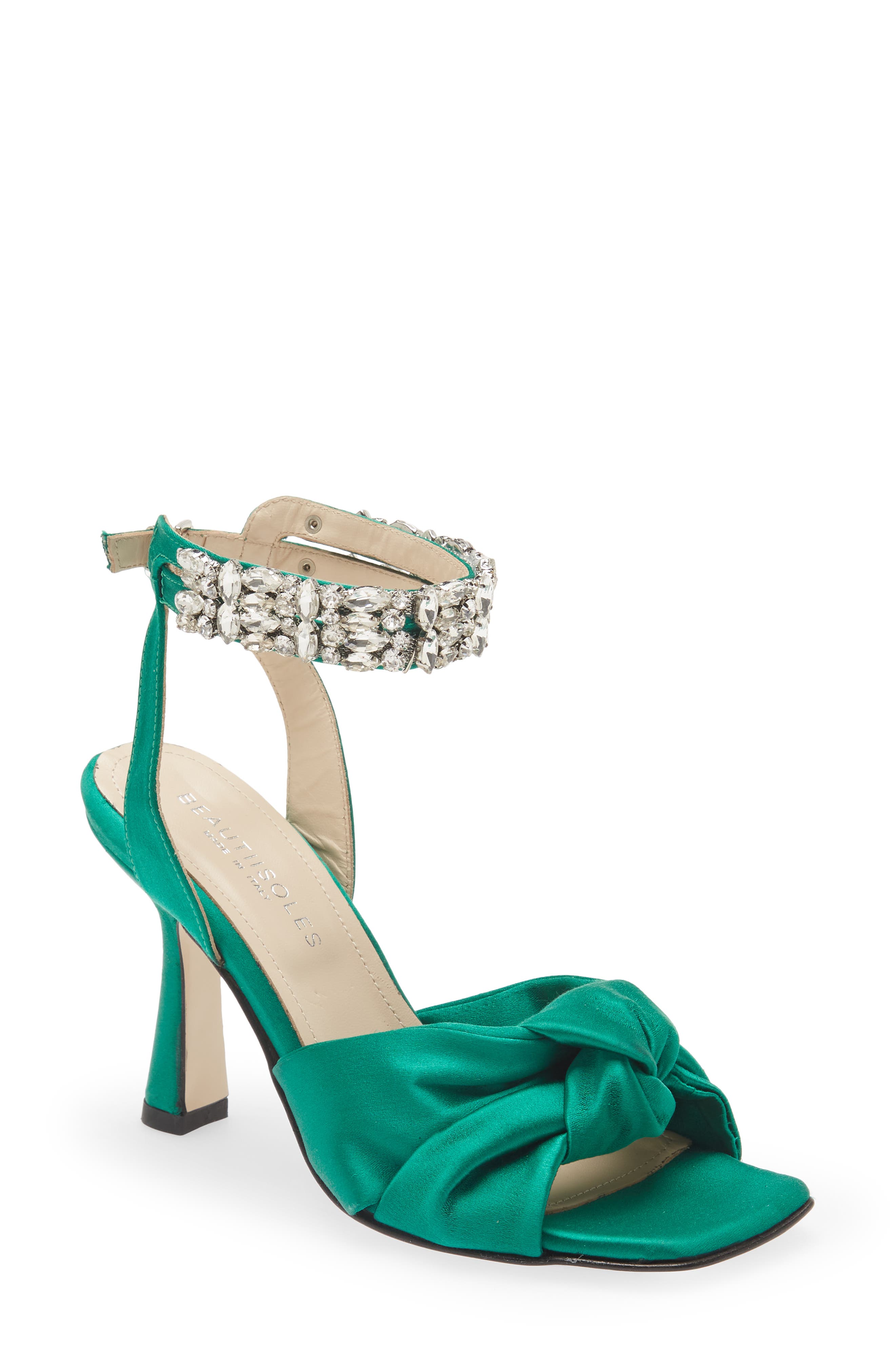 Callie Sandal, Main, color, GREEN SILK SATIN WRAPPED