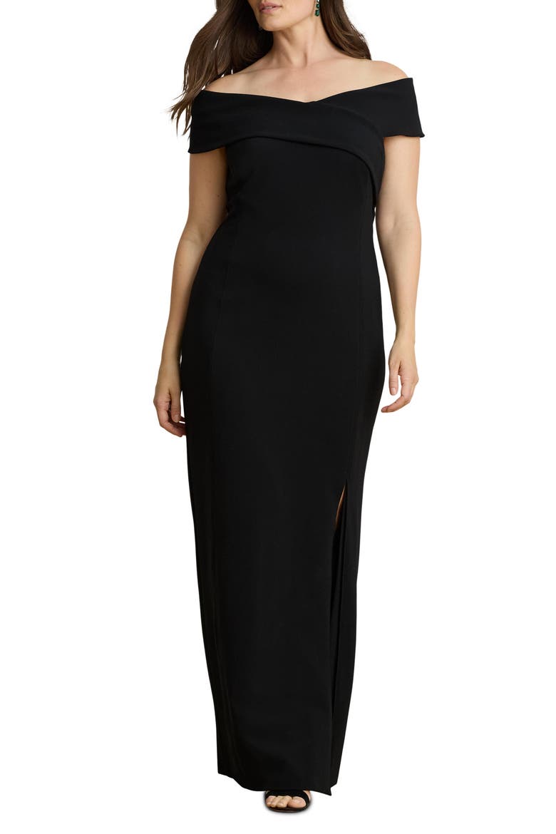 Off the Shoulder Faille Gown, Alternate, color, BLACK