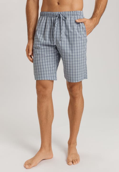 Hanro Night And Day Drawstring Cotton And Linen Shorts In Sea Breeze Check