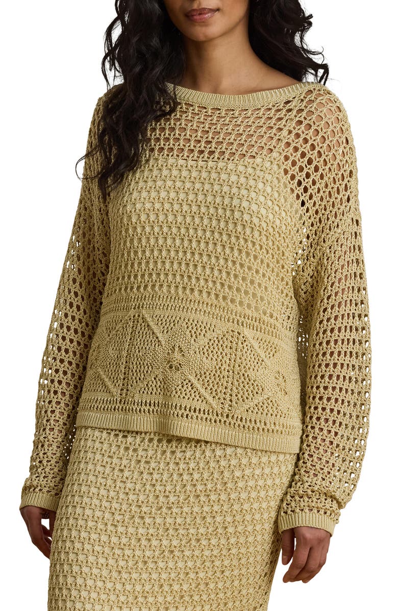 Lauren Ralph Lauren Astound Open Stitch Linen Blend Sweater, Main, color, Canyon Sand Brown