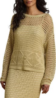 Lauren Ralph Lauren Astound Open Stitch Linen Blend Sweater