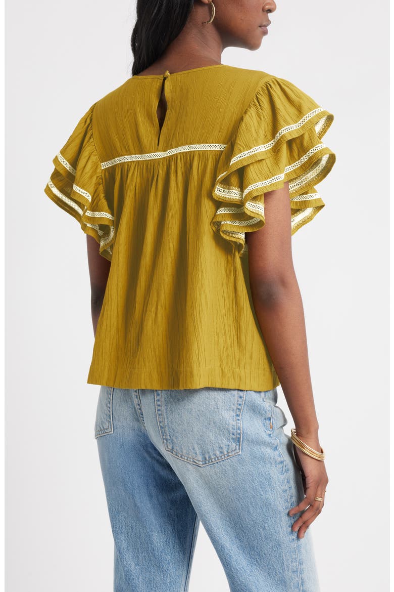 Double Ruffle Sleeve Top, Alternate, color, OLIVE OIL