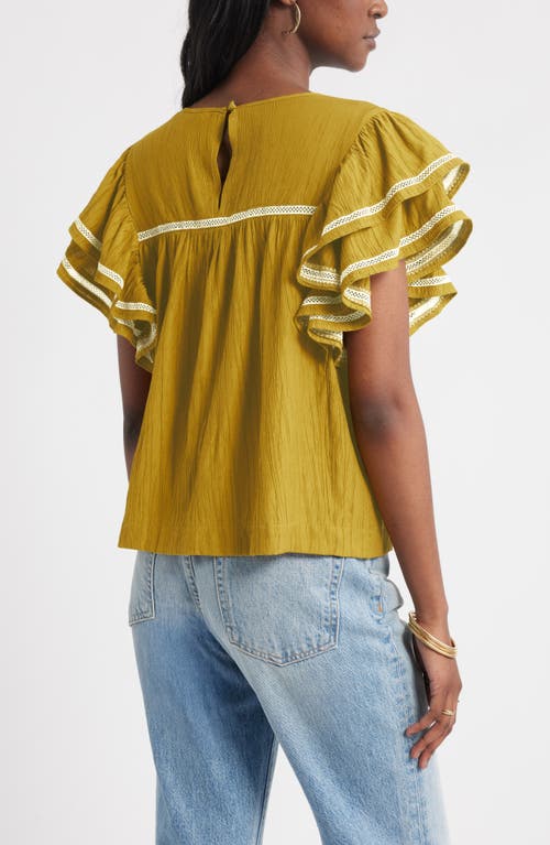 Treasure & Bond Double Ruffle Sleeve Top In Green