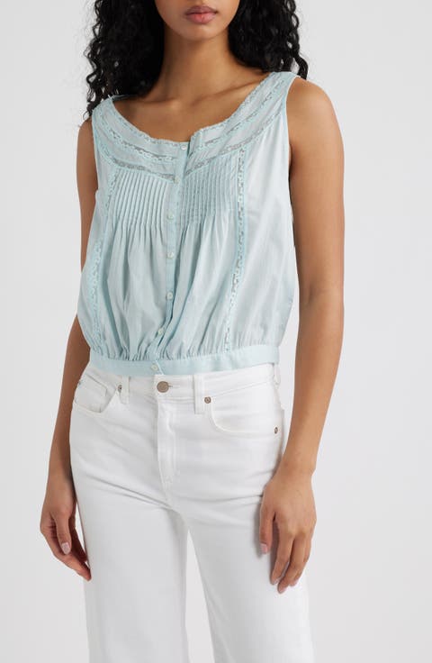 Lace Inset Pintuck Sleeveless Top