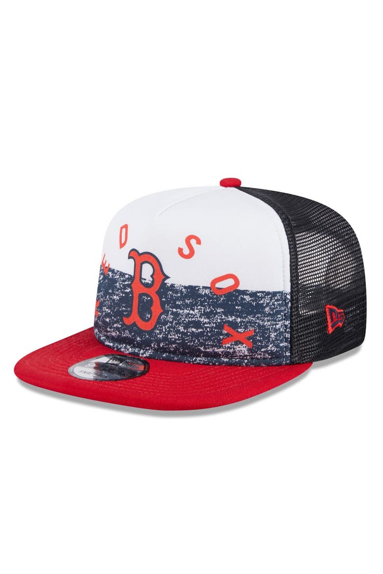 Men's New Era White/Red Boston Red Sox Team Foam Front A-Frame Trucker 9FIFTY Snapback Hat, Main, color, White