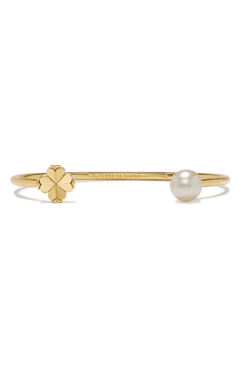 Kate Spade New York spade flower faux pearl cuff bracelet, Main, color, Gold