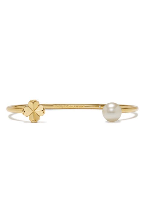 spade flower faux pearl cuff bracelet