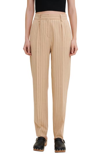Maje Pilatex Striped Organic-cotton And Linen-blend Trousers In Beige