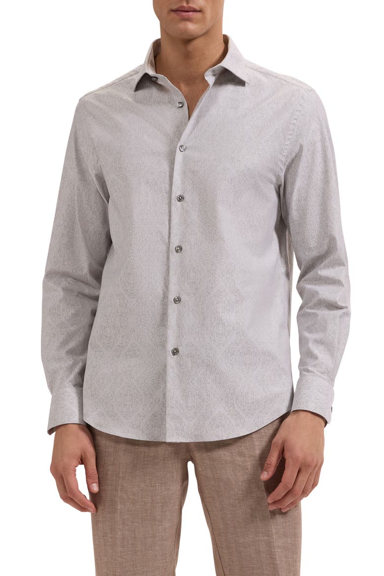 Axel Shaped Fit Stretch Cotton Button-Up Shirt, Main, color, KHAKI