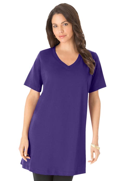 Plus Size Ultimate Cotton V-Neck Short Sleeve Tunic