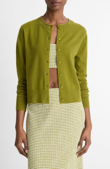 Vince Tipped Half Moon Cardigan In Green