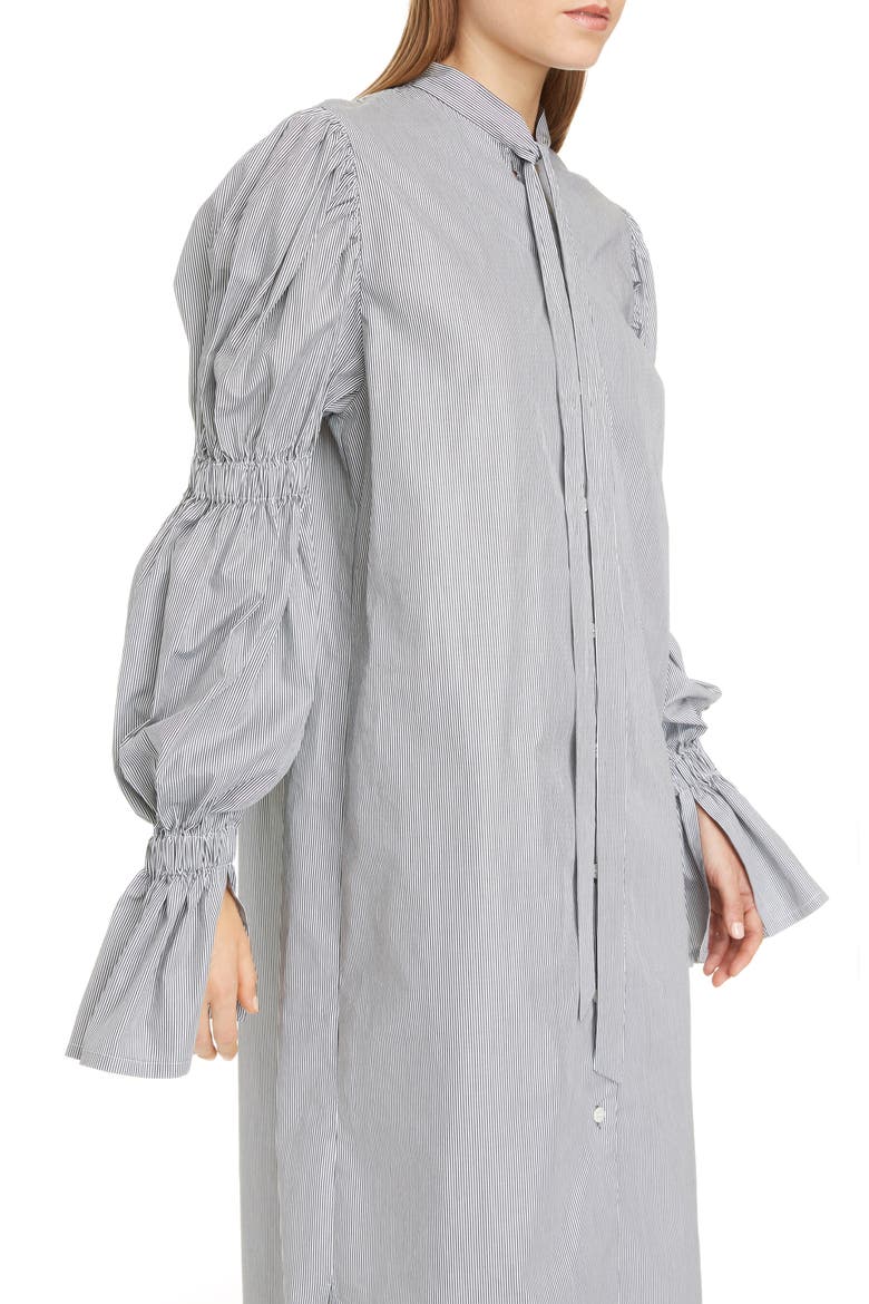 Doves Pinstripe Long Sleeve Shirtdress, Alternate, color, BLACK