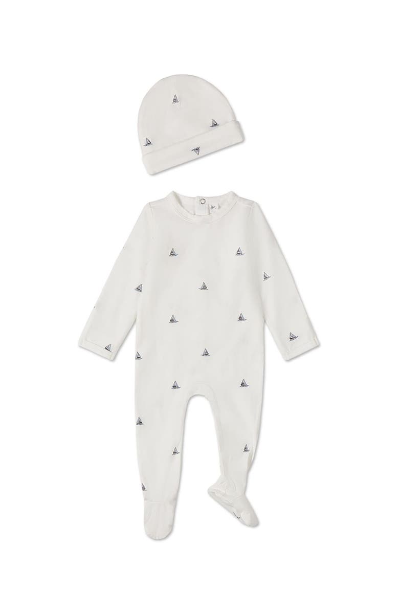 MiniMoi 2 Piece Baby Boys Cotton Rich Footie Set, Main, color, Winter White