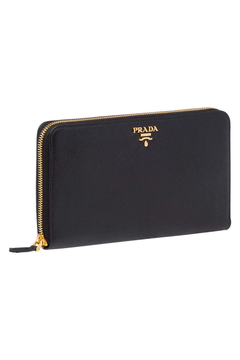Oro Saffiano Leather Zip Around Wallet, Alternate, color, NERO