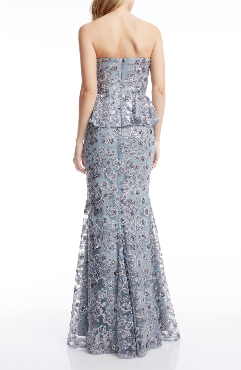 Dress the Population Scarlett Sequin Floral Peplum Mermaid Gown, Alternate, color, Graphite Blue Multi