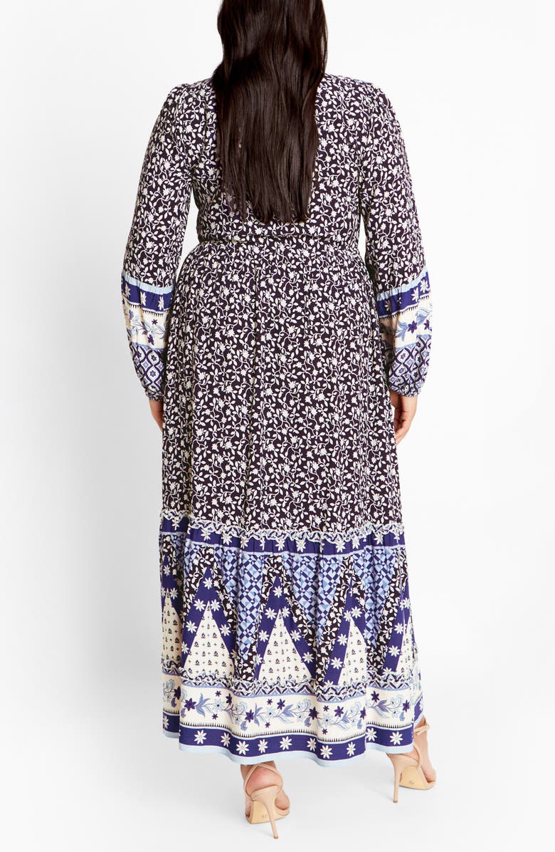 City Chic Faith Border Print Long Sleeve Maxi Dress, Alternate, color, Brown Print